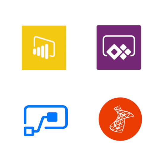Es werden vier Logos angezeigt: ein gelbes mit einem Diagrammsymbol, ein violettes mit verbundenen Formen, ein blaues mit Flussdiagrammelementen, die sich ideal für die Teamverwaltung eignen, und ein orangefarbenes mit einer stilisierten Drahtgitterstruktur.