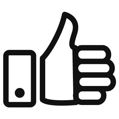 Schwarzweißer Umriss eines Daumen-hoch-Symbols, das Genehmigung oder Zustimmung darstellt und häufig im Kontext von Power BI verwendet wird, um auf effektive Erkenntnisse aus Business-Intelligence-Software hinzuweisen.
