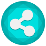 Ein kreisförmiges Symbol mit türkisem Hintergrund zeigt ein Symbol für verbundene weiße Knoten, das Business Intelligence und Konnektivität verkörpert. Das Symbol ist von einem facettierten geometrischen Muster umgeben, das innovative Softwarelösungen widerspiegelt.