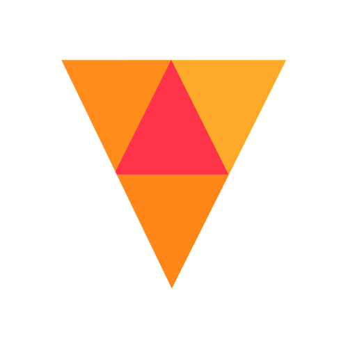 Abstraktes geometrisches Muster mit einem orange-roten Farbschema, das an komplexe Microsoft Power BI-Visuals erinnert. Das Design zeigt ein rotes Dreieck neben verschiedenen orangefarbenen Formen und bildet eine symmetrische, eckige Komposition, die an innovative Softwarelösungen erinnert.