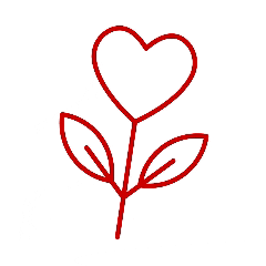 Eine einfache rote Strichzeichnung einer Blume mit herzförmiger Blüte und zwei Blättern, die daran erinnert, wie Microsoft Power BI die Schönheit von Daten visualisiert. Der Hintergrund ist weiß.