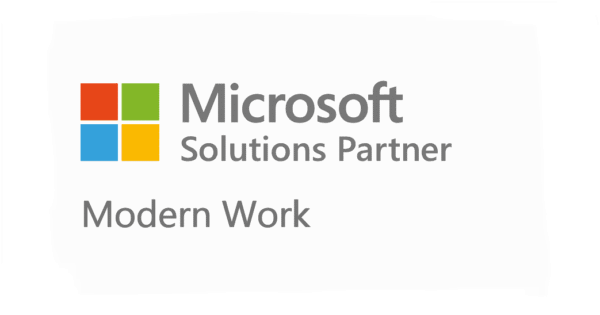 Microsoft Solutions Partner-Logo mit dem Text "Modern Work" und dem vierfarbigen quadratischen Microsoft-Symbol auf weißem Hintergrund.