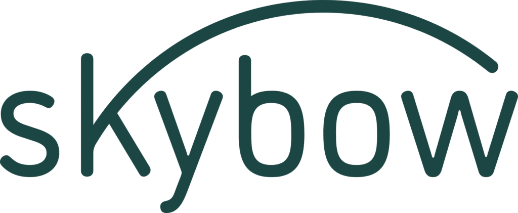Das Wort "skybow" in dunkelgrünen Kleinbuchstaben mit einer geschwungenen Linie, die sich vom "k" zum "w" oberhalb des Textes wölbt, steht für Innovation bei Microsoft 365 und Business Intelligence-Lösungen.